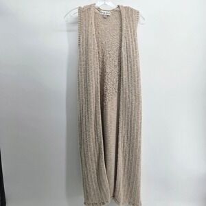 Knox Rose Womens XXL Long Knit Duster Vest Beige Sleeveless Open Cardigan Cotton